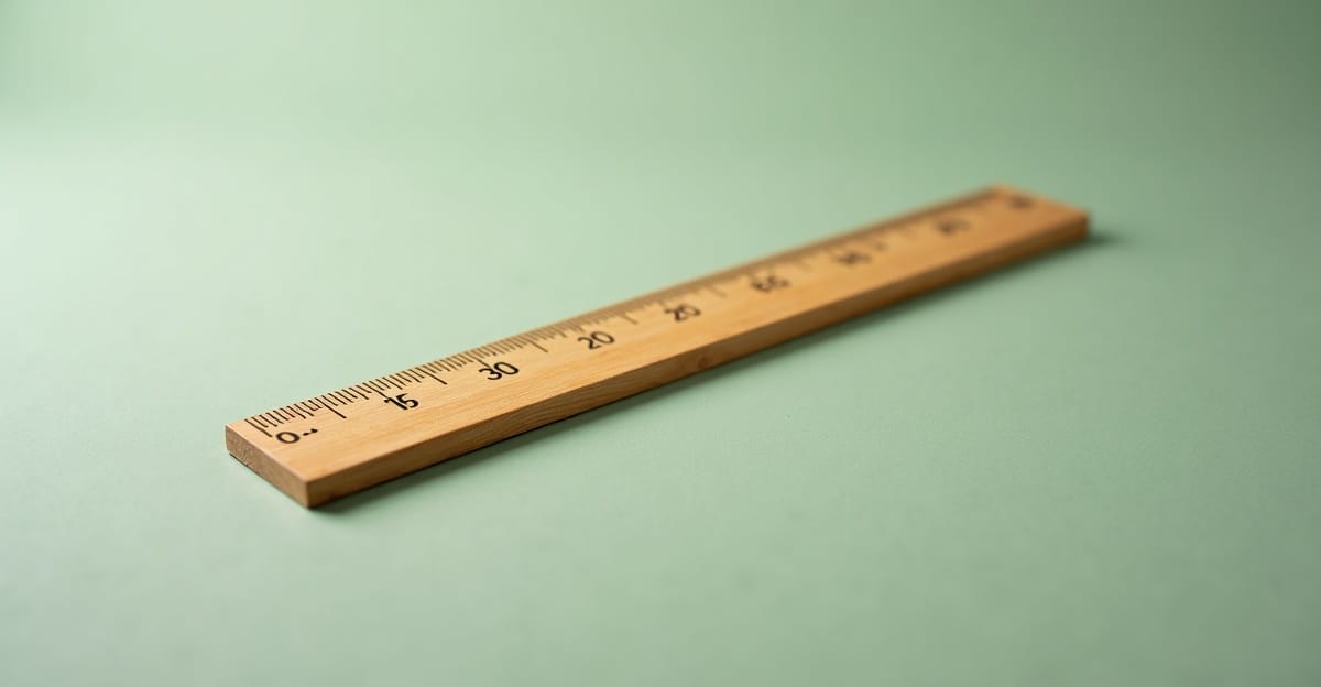 Wooden ruler lying diagonally on sage green background with shallow depth of field — measurement over optimization.